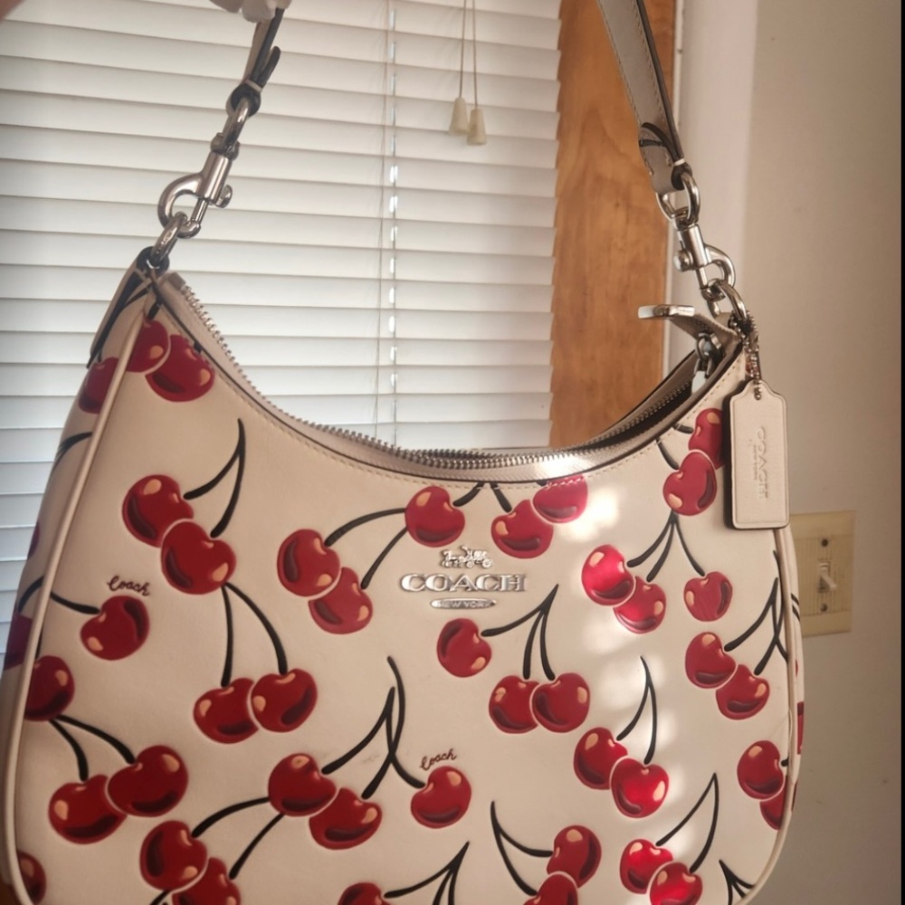 Coach Cherry Print Teri Hobo Bag - Red and Cream
